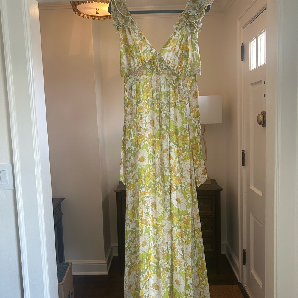 Aakaa Green and Yellow Floral Maxi Dress